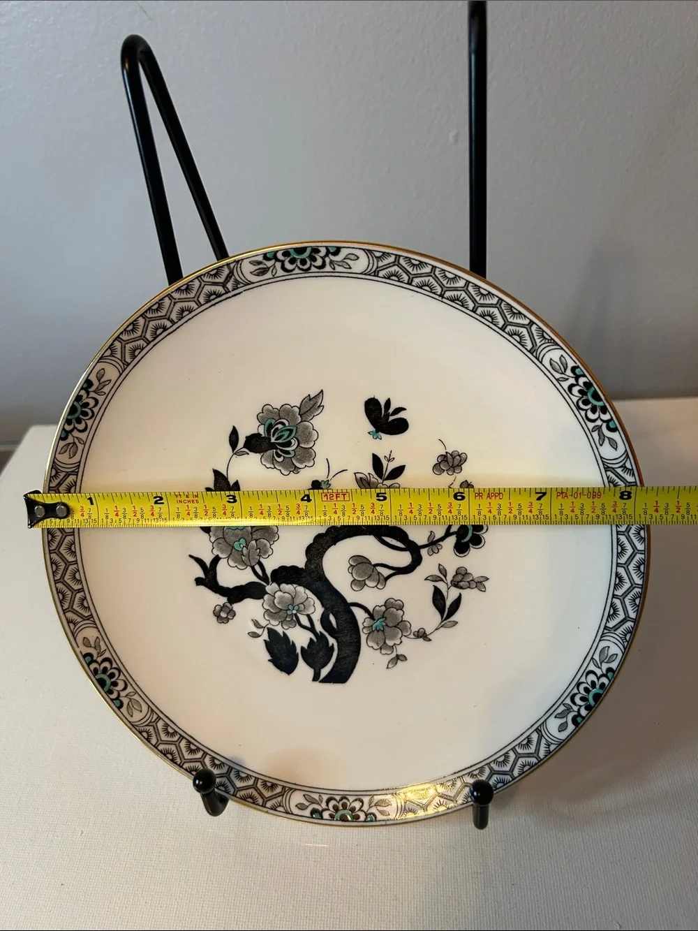 Decorative Black and Teal Floral Porcelain Plate